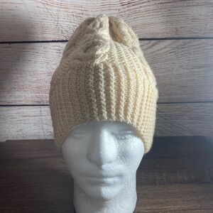 Hand Knit Vintage Cream Beanie
